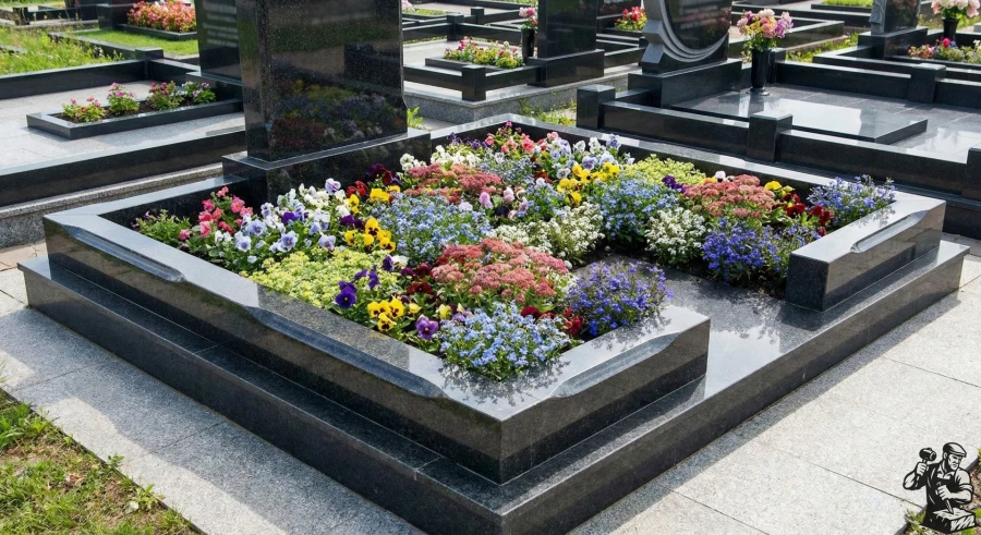 photo-sovremennaya-mogila-granitnyi-cvetnik-s-cvetami-na-kladbishche